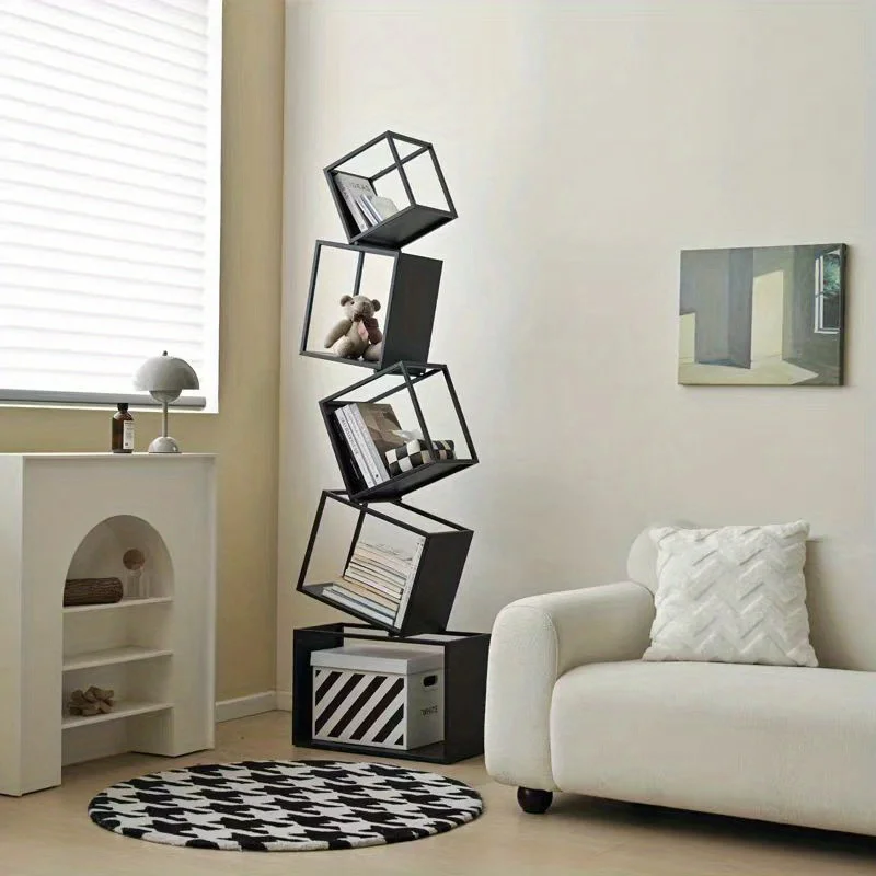 Modern Multi-Layer Corner Bookshelf Vertical Iron Bookcase for Office Storage Shaped Multi-Tier Book Rack