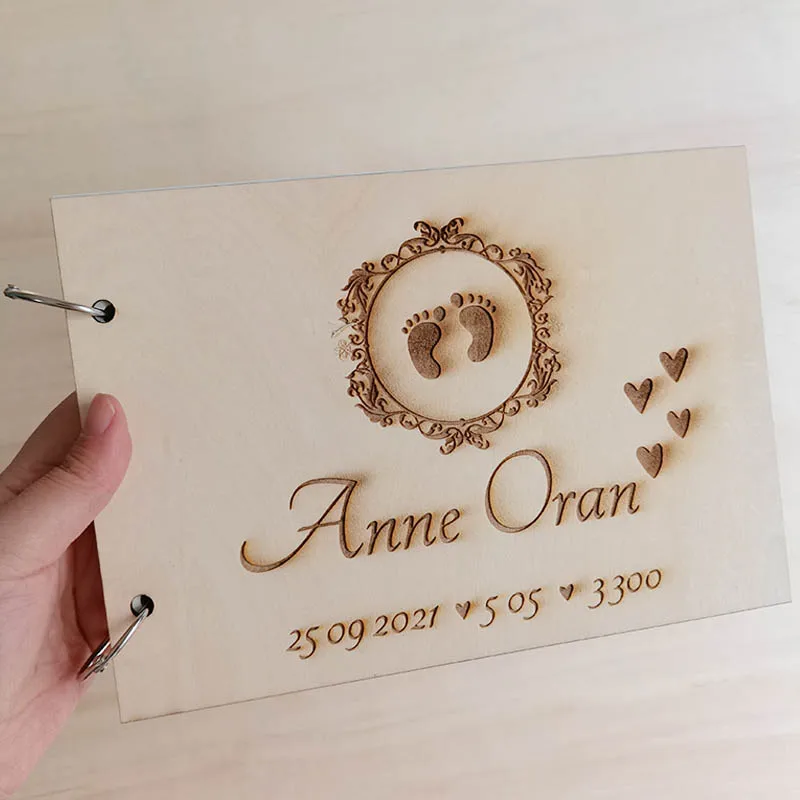 Wood Acrylic Guestbook Baby Shower Wedding Signature Guest Book Personalized Baptism Event & Party Decor Favors Gifts