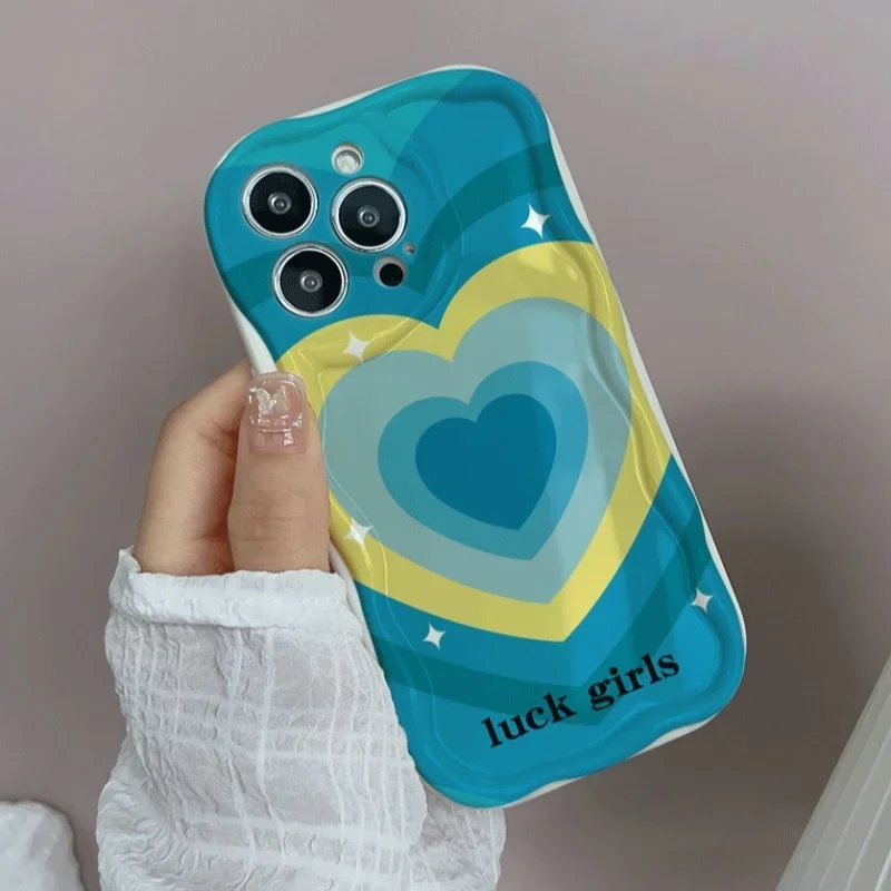 Gradient Love Heart Wavy Edge Phone Case Cover