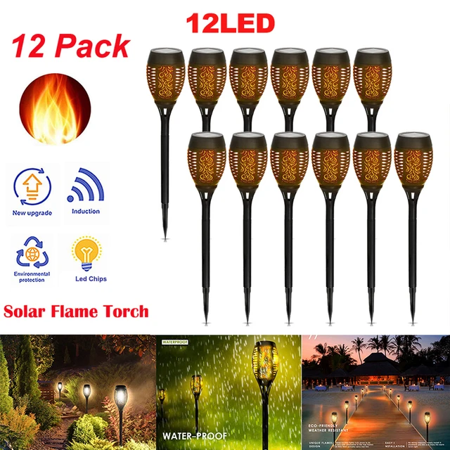 

Solar LED Flame Torch Light Outdoor pack Waterproof Decor Lighting Auto on/Off Pathway Lights for Garden Landscape Lawn