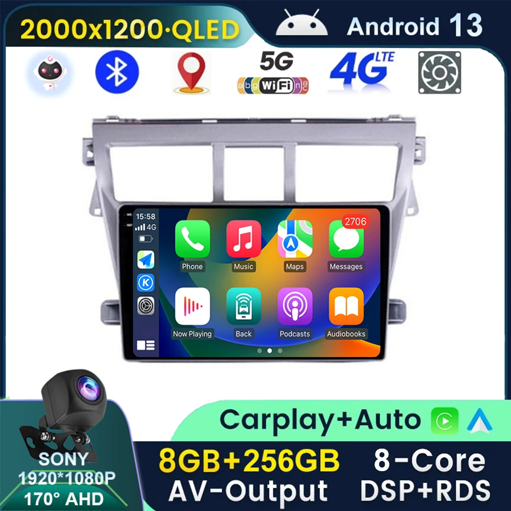 

Android 13 Radio For Toyota Vios Yaris 2007 2008 Multimedia Video Player Navigation GPS Stereo WIFI QLED DSP Carplay Auto 4G Let