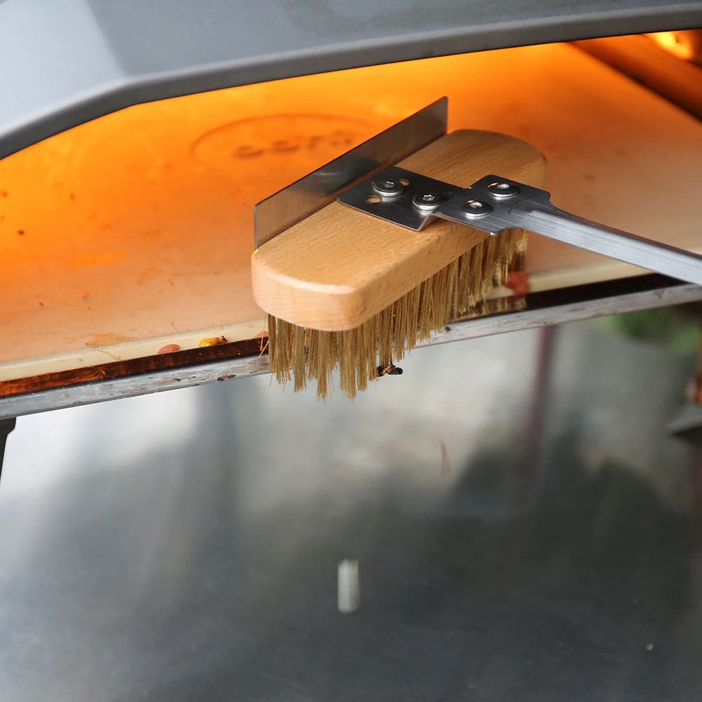 Onilini-cepillo de cobre para horno de Pizza de latón con raspador, cepillo de limpieza de latón con mango de acero inoxidable, accesorios para horno