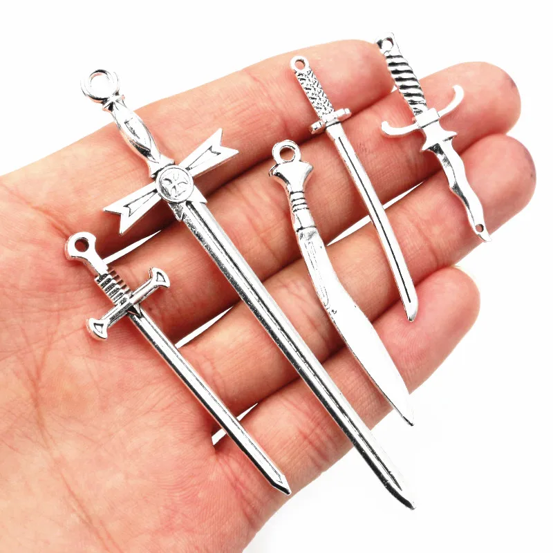 10 teile/los Antike Silber Überzogene Schwert Klinge Charms Pedanten DIY Schmuck Machen Zubehör für Halskette Handwerk Erkenntnisse