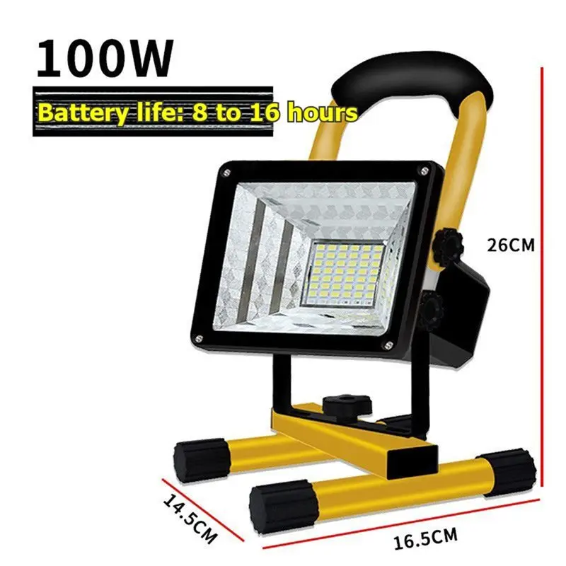ABKS-100W LED 야외 투광등 휴대용 비상 조명 밝기 조절 가능 백색광 캠핑 텐트용 충전식