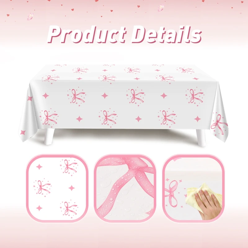 Rosa Schleife Tischdecke Geburtstag Party Dekoration Kinder Gefälligkeiten Einweg Tischdecke Hochzeit Geburtstag Baby Shower Party Supplies – Detail 7