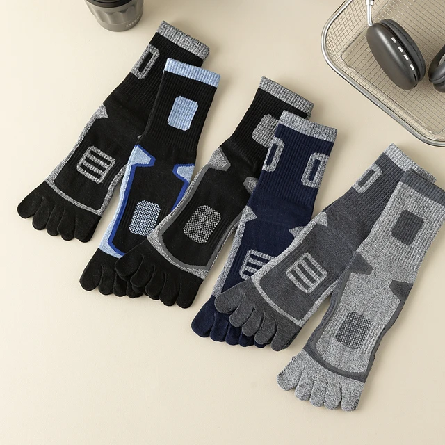 3 Pairs Fleece Toe Socks Men Autumn Winter Warm Five Finger Socks Man High Quality Cotton Sports Crew Socks Running 6