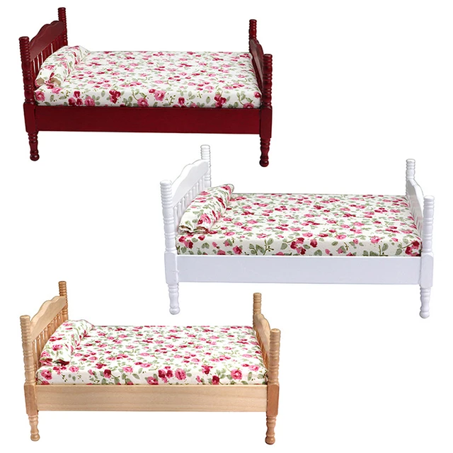 Maison de poupée Miniature avec lit Double, modèle de chambre à coucher européenne, accessoires de meubles de scène pour maison de poupée, jouets pour enfants, cadeau 1:12 1