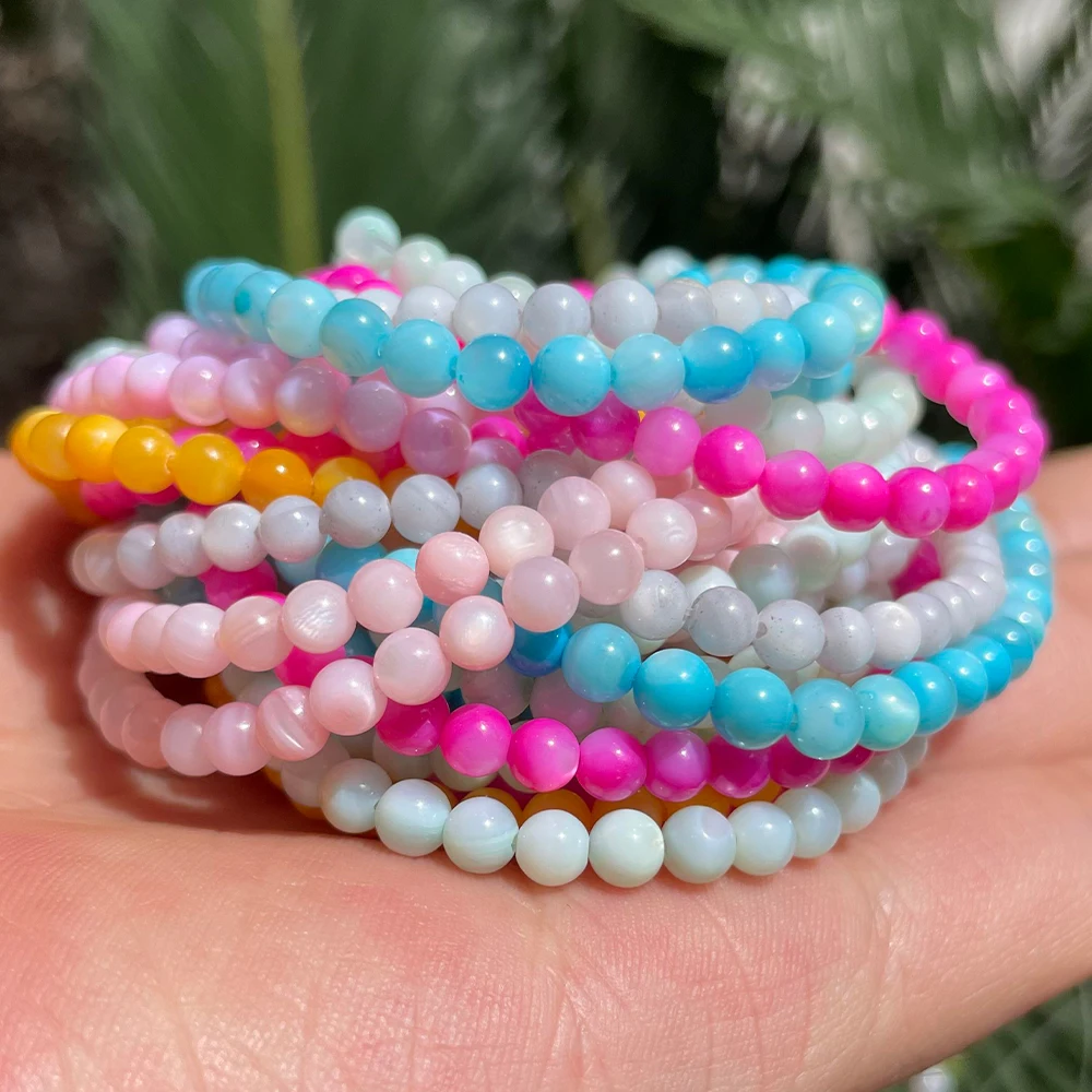 Colorful 4mm Natural Shell Round Beads for Handmade Jewelry & Accessories, 15-inch Strand