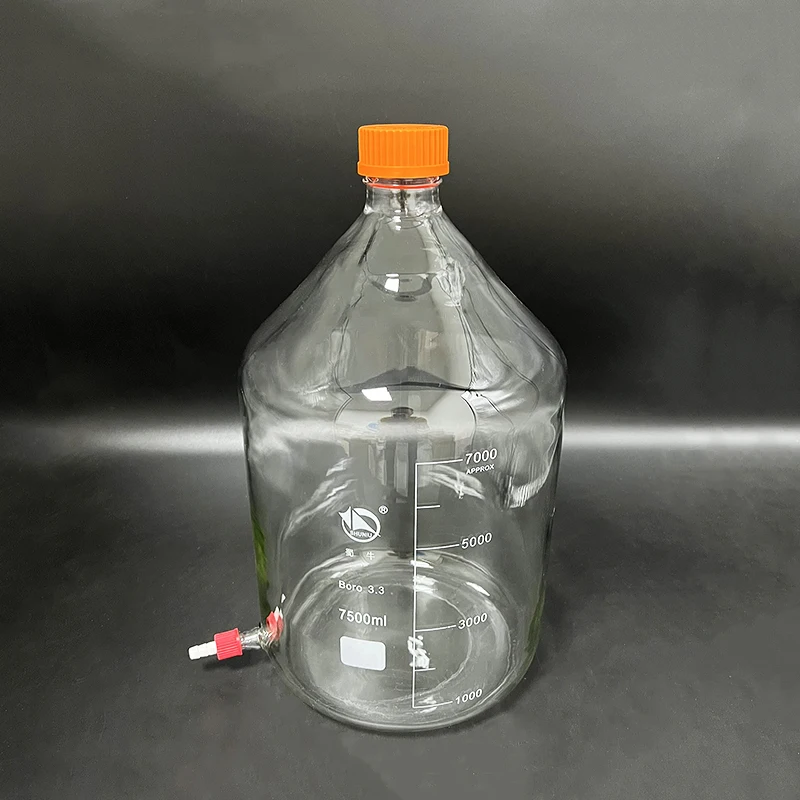 

SHUNIU Reagent bottle,With yellow screw cover,Lower detachable small nozzle GL14mm,Borosilicate glass,7500mL,Plastic Lid