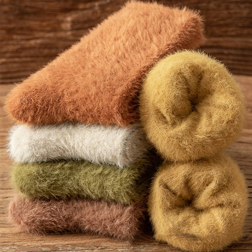 Description Picture 2 of itemWomen Winter Warm Soft Fluffy Socks Solid Girl Thermal Snow Socks Mink Fur Seamless Short Fuzzy Slippers Socks Calcetines Mujer
