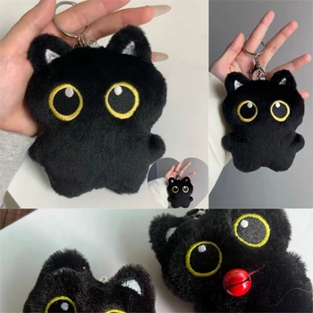 Black Cat Doll Pendant Keychain Cute Pilot Little Black Cat Hanging Backpack Keychain Creative Cat Plush Keychain Gift for Phone 1