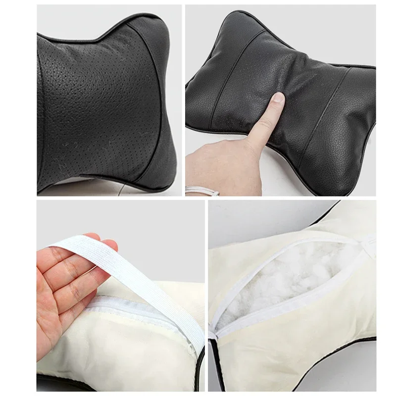 Set of 2 PU Leather Car Seat Headrest Neck Support Pillows