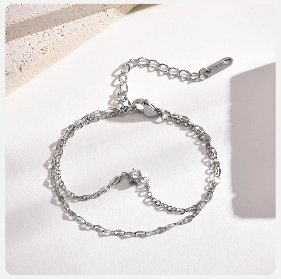 Vnox zarte cz Stein kette Armbänder für Frauen Männer, schlanke Doppel glieder Kette Japan & Korea Stil Armband Geburtstags geschenke Schmuck – Detail 5
