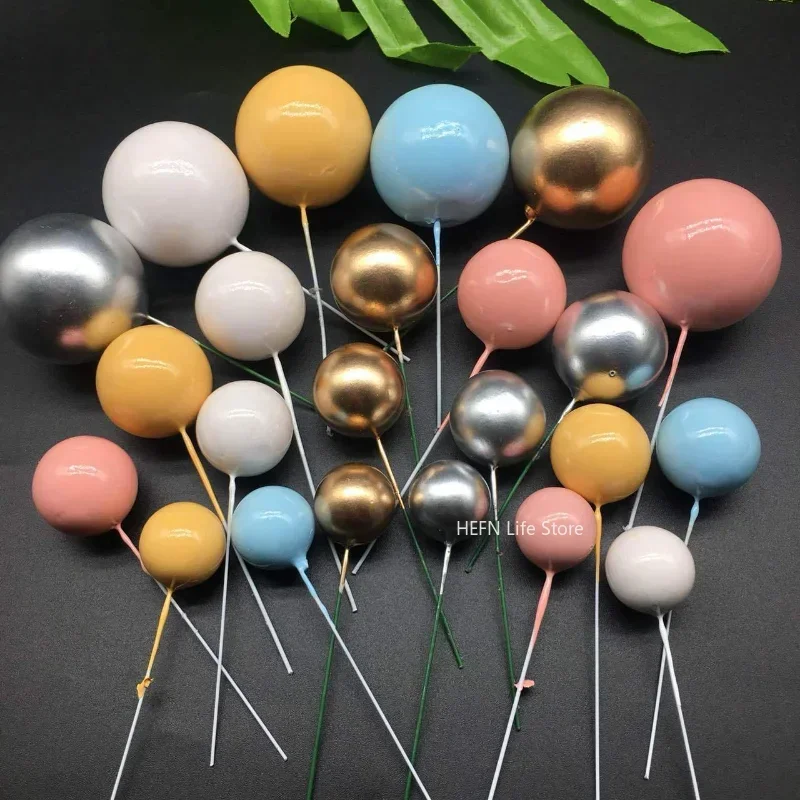 10Pcs 2-4cm Boho Balls Cake Topper, Gold, Silver, Skin, Brown, Birthday, Wedding, Cake Decorating Accessories