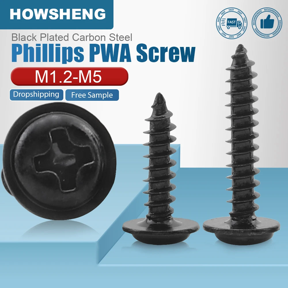 Cross Round Head Self Tapping Screw HOWSHENG PWA Screw M1.2 M1.4 M2 M5 Black Plated Pan Head Phillips Tapping Screws