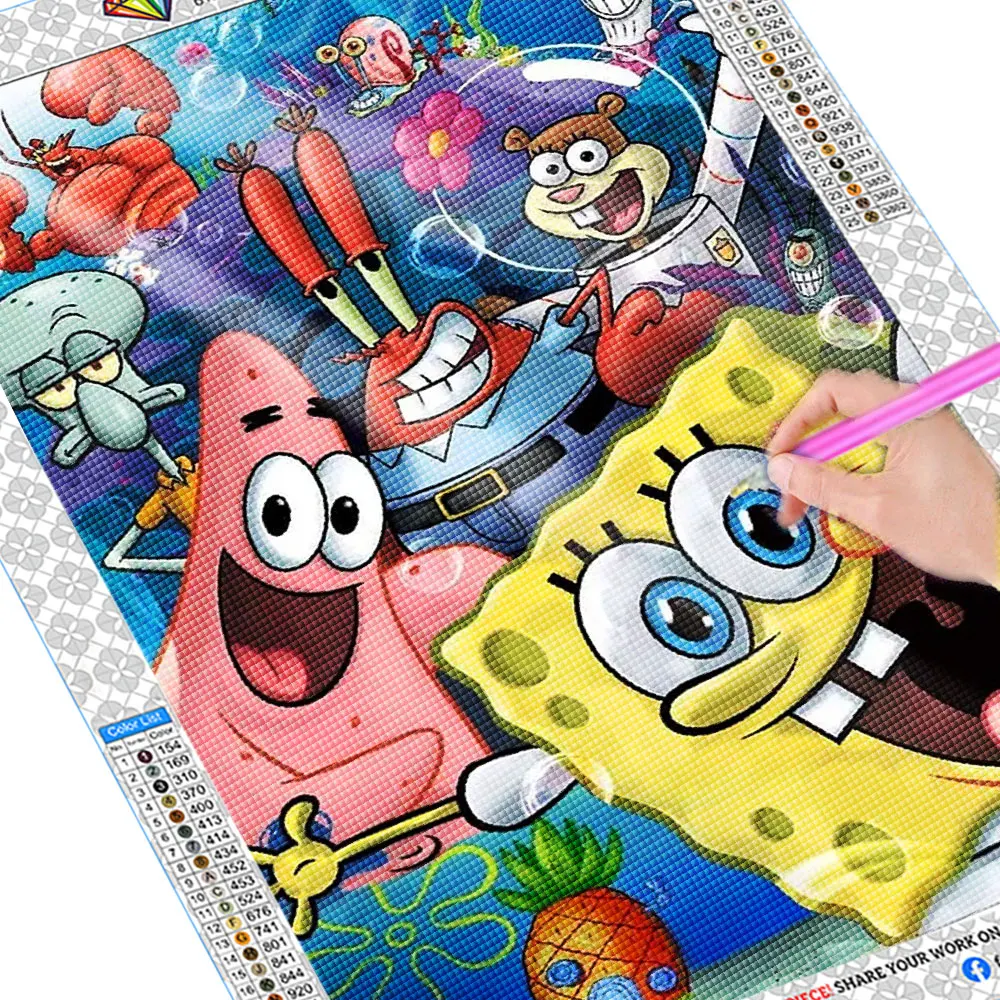 SpongeBob SquarePants Art DIY 5D Diamond Painting Full Drill Home and  Kitchen Fashion Crystal Rhinestone Cross Stitch Embroidery Paintings Canvas  Pictures Wall Decoration Gifts Arts and Crafts for Adults and Kids