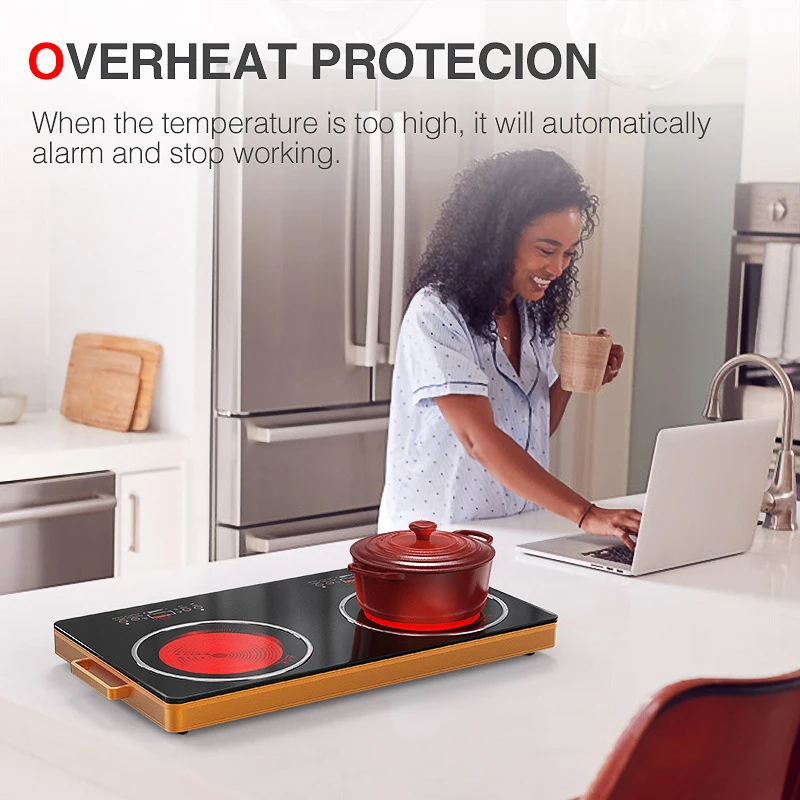 High -power Fast Heating Double -headed Double Stove Electric Pottery  Furnace Household Desktop Induction Cooker 2200W T04