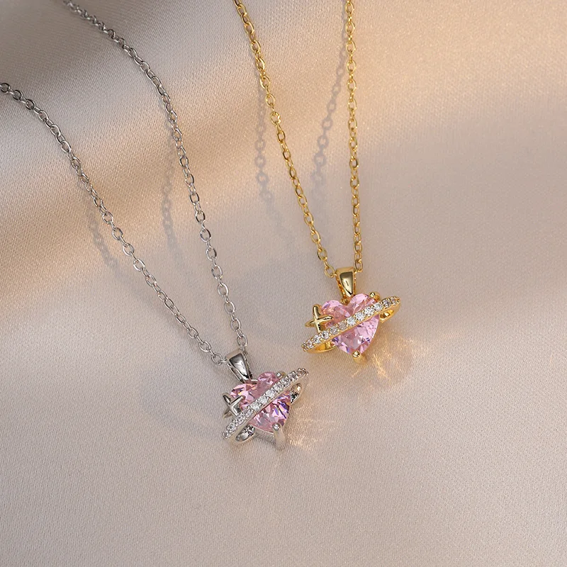 

Light luxury fashion sweet zircon eternal heart necklace for women, pendant