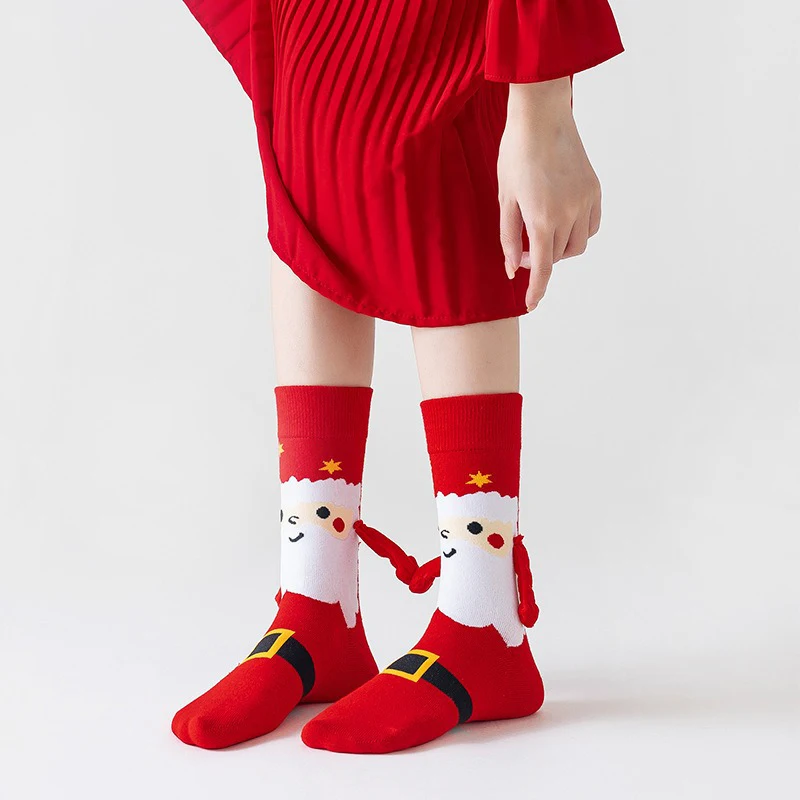 Holding Hands Socks Elastic Magnet Hand Socks Cartoon Comfortable Cotton Mid-calf Funny Gift For New Year Christmas christmas stockings