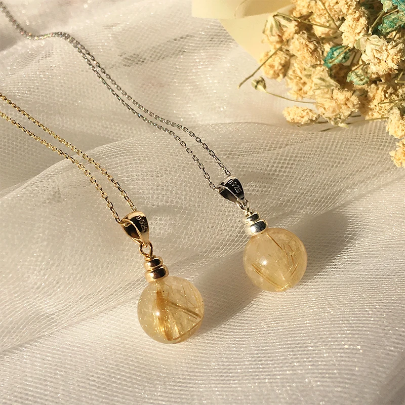 

Natural Gold Rutilated Quartz Pendant Rectangle Necklace Wealthy Stone Crystal Stone Jewelry Making Creative Gift