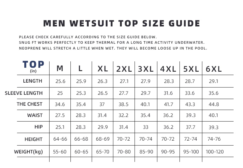 Description Picture 5 of itemDEMMET Mens Swimwear Long Sleeve Rash Guard Swimming Surf T-Shirt UV Protection Quick Dry Beach Tight Surf Diving Clothes 120KG