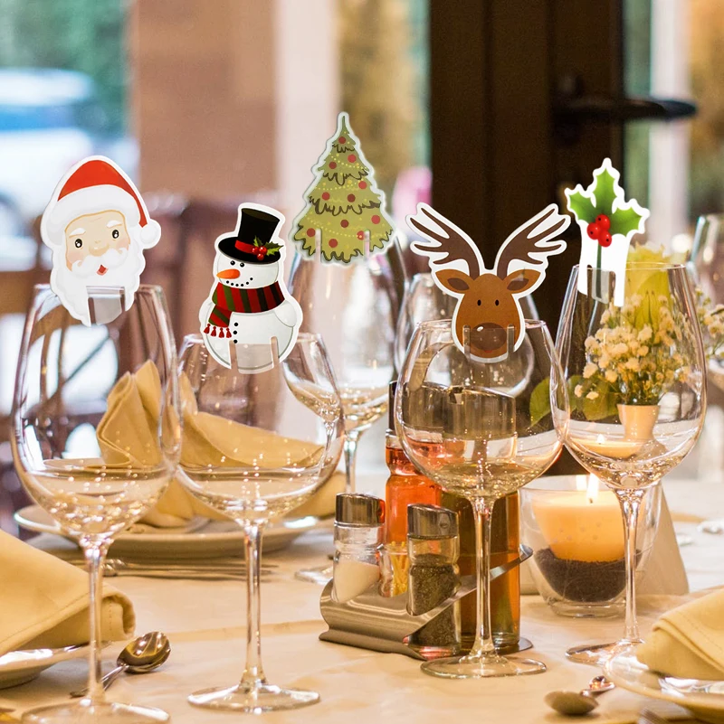 60pcs Merry Christmas Champagne Wine Glass Hats Card Sign Party Dinner Paper Labels Seat Card Table Decoration Xmas Home place cards