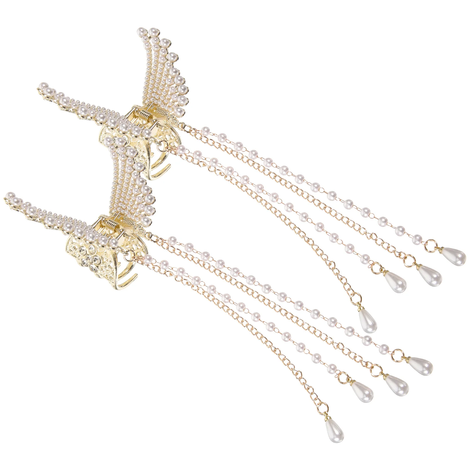 

2 Pcs French Angel Wings Grab Miss Banana Claw Clip Hair Imitation Pearls Lady Headdress
