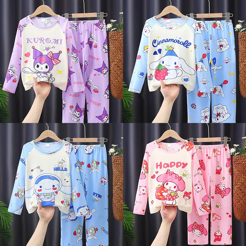 

New Kawaii Children Pajama Sets Miniso Anime Kuromi Cinnamoroll My Melody Kids Milk Silk Pijamas Girls Sleepwear Boys Loungewear