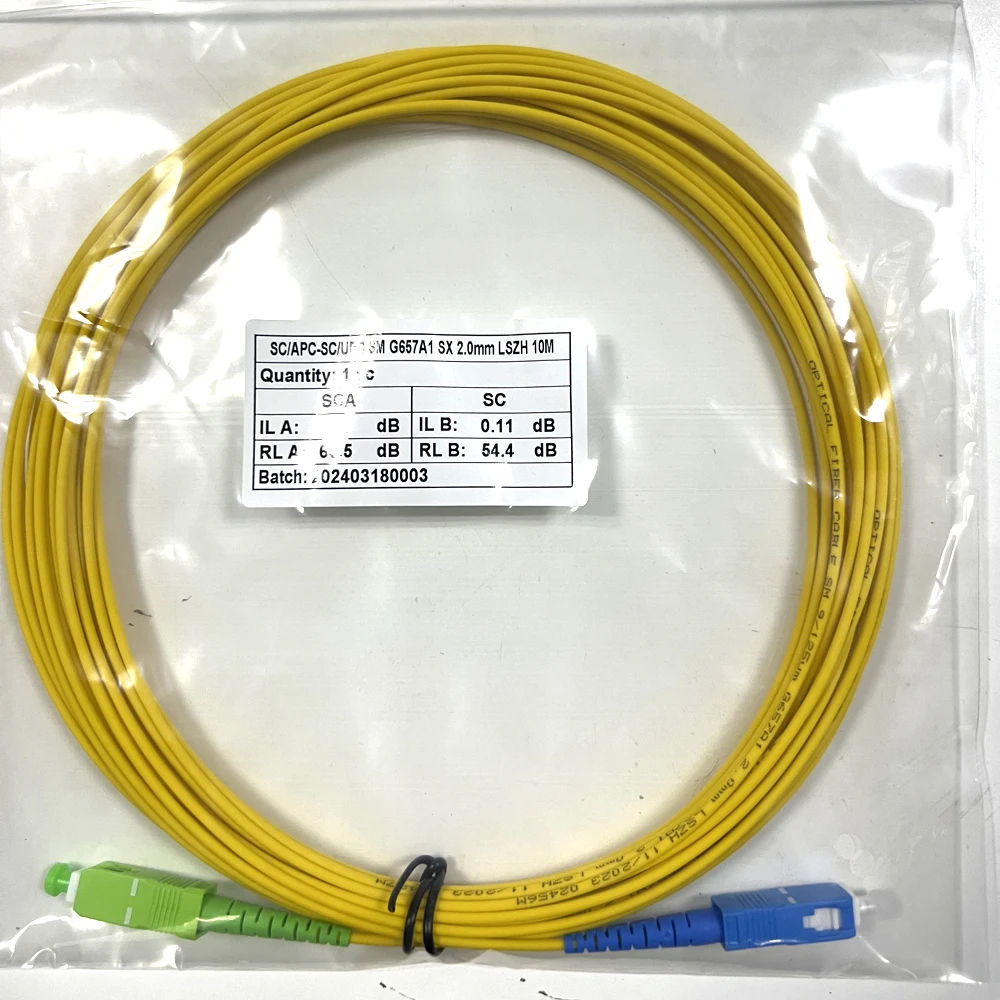 Fiber Optic Cable Fiber Patch Cord Optical Cable Fibre Jumper with SC APC to SC UPC Connector G657A1 Single Mode Fiber LSZH 0.5m 1m 3m 5m 10m Long
