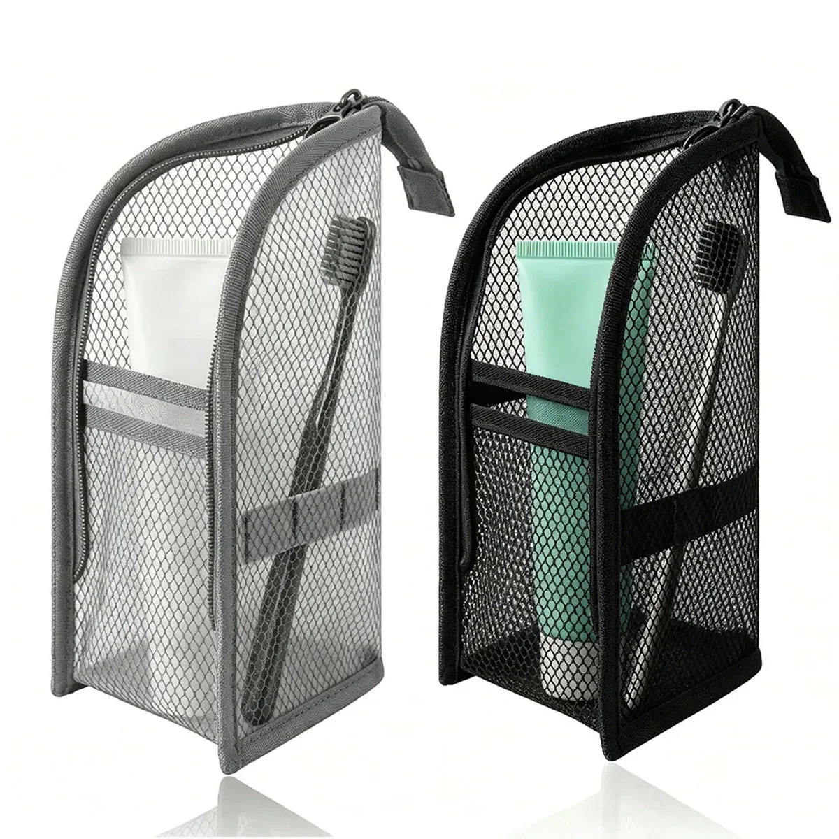 Breathable Quick-Dry Mesh Toiletry Bag with Toothbrush Case
