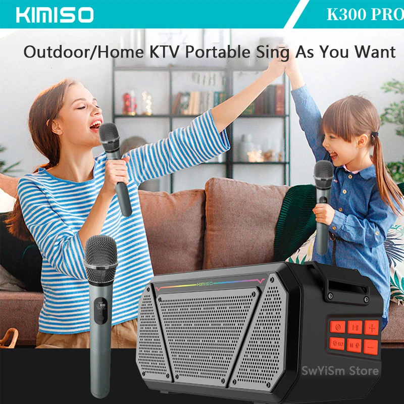 KIMISO K300 P, портативный наружный семейный беспроводной Bluetooth двойной микрофон, динамик для пения, бас, Звук Hi-Fi, качественный крутой телефон