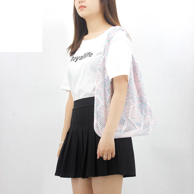 New Wool Knitted Shoulder Shopping Bag for Women Vintage Fashion Cotton Cloth Girls Tote Shopper Bag Large Female Handbag