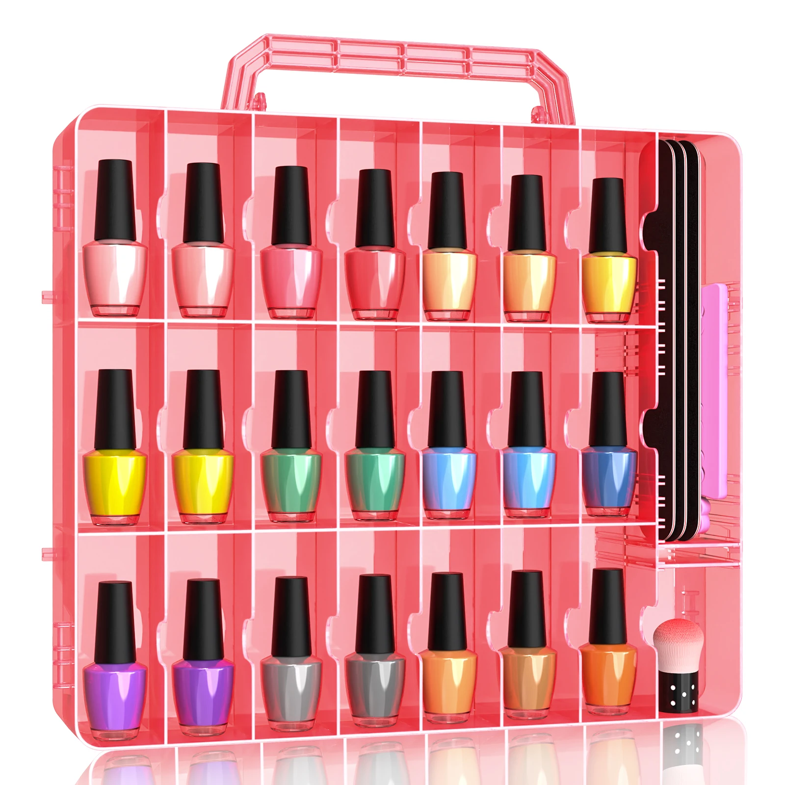 Portable Nail Polish Organizer Clear Double Side Nail Polish Holder Gel Nail Storage for 48 Bottles with 6 Adjustable Dividers