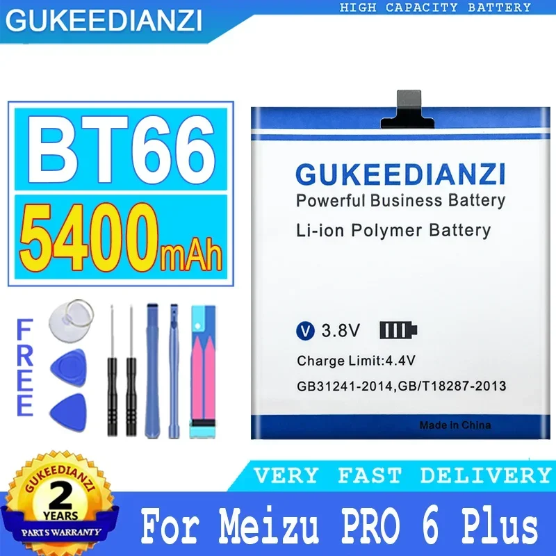 

5400mAh GUKEEDIANZI Battery BT66 For Meizu Meizy PRO 6 Plus M686 M686G M686Q PRO6 Plus PRO 6Plus Big Power Bateria