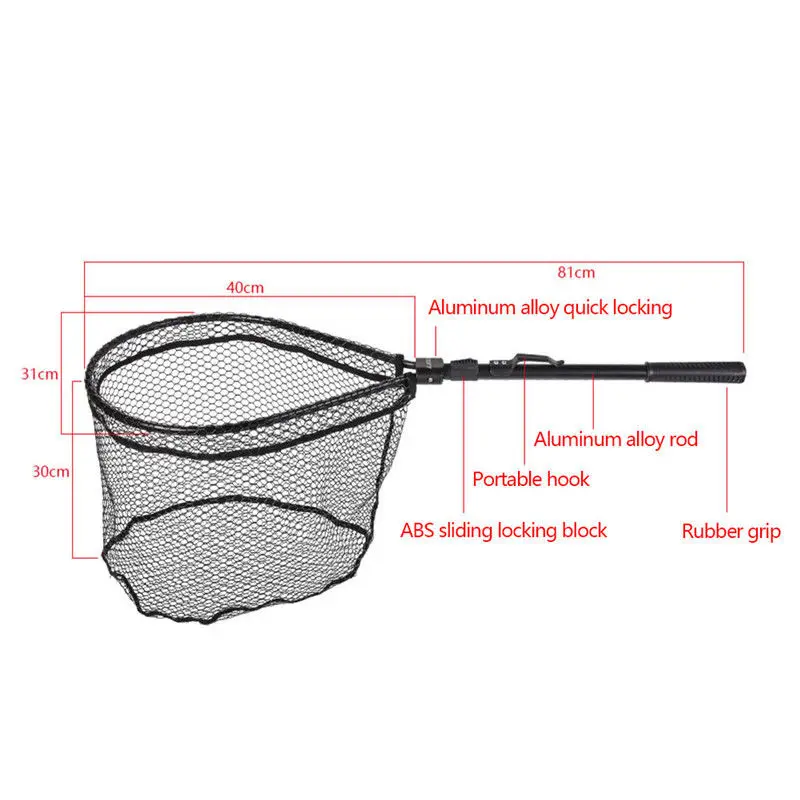 Description Picture 4 of itemLanding Fishing Net Net Brail Trout Rubber Catch Tackle & Release Black Fish Portable Foldable Extension Folding
