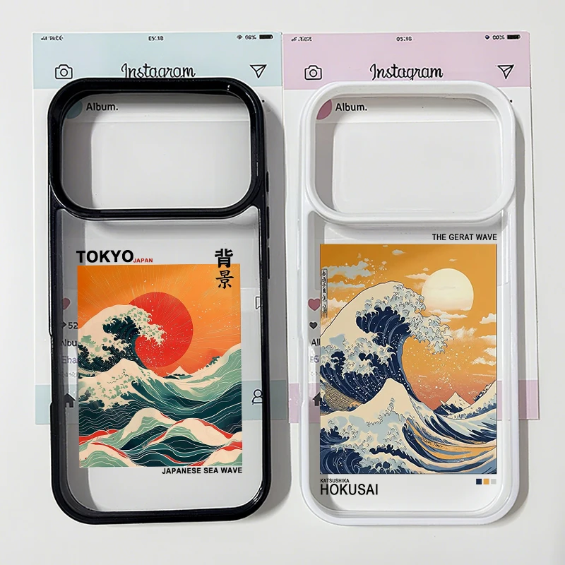 Japan Anime Fuji Mountain & Great Wave Clear Hard Phone Case Cover