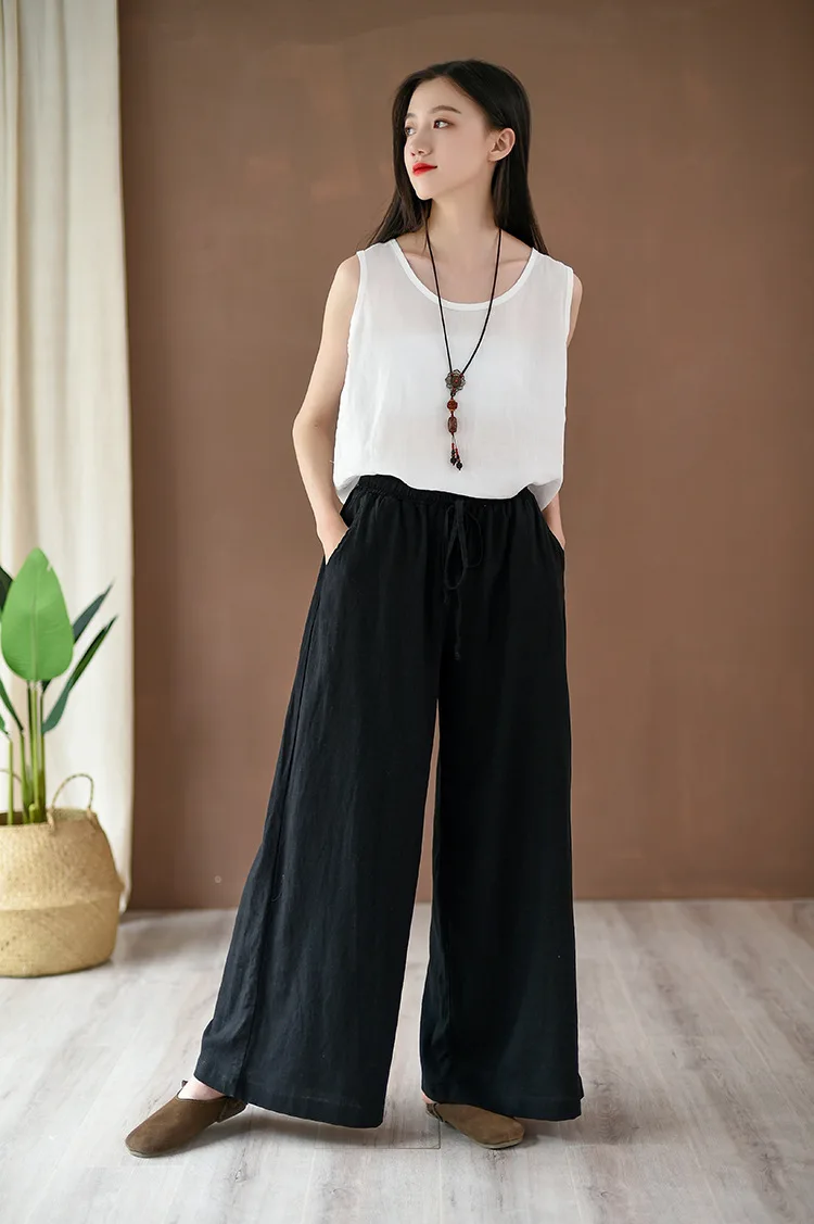 cropped leggings Full Length Wide Leg Pants Vintage Loose Elastic Waist Solid Color 2022 New Summer Clothes Pockets Women Pants RV874 carhartt pants