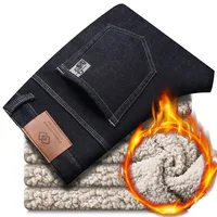 2025 Men's Business Fashion Warm Straight Fleece Jeans Classic Style Winter Thickened Denim Pants Casual Trousers Male 2