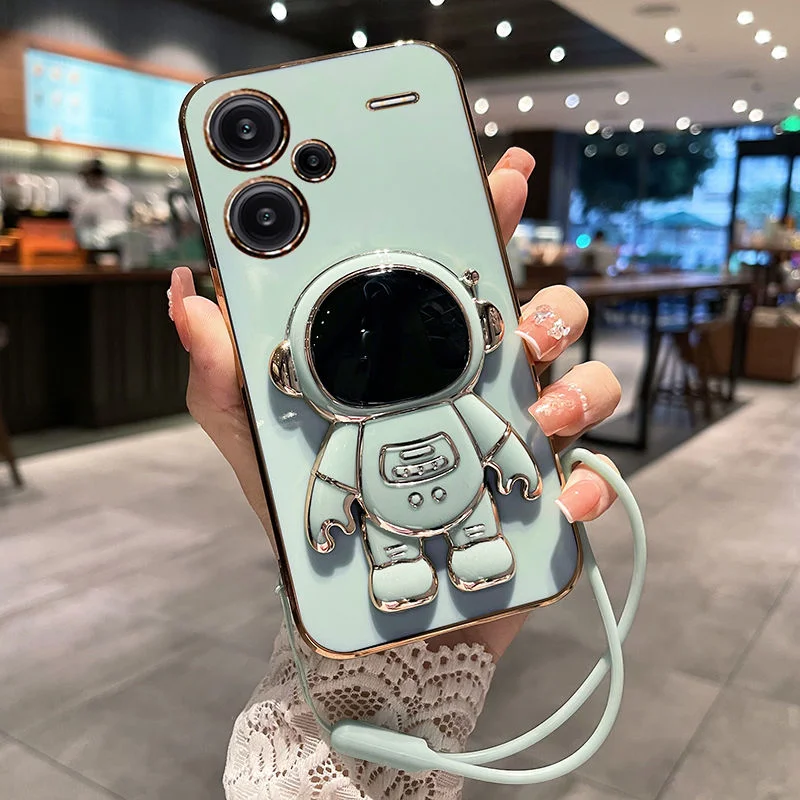Per Xiaomi Poco X6 Pro M6 Pro Cartoon Astronaut Holder Placcatura Case Per Redmi Note 13 Pro Plus 5G Stand Custodia In Silicone Cordino