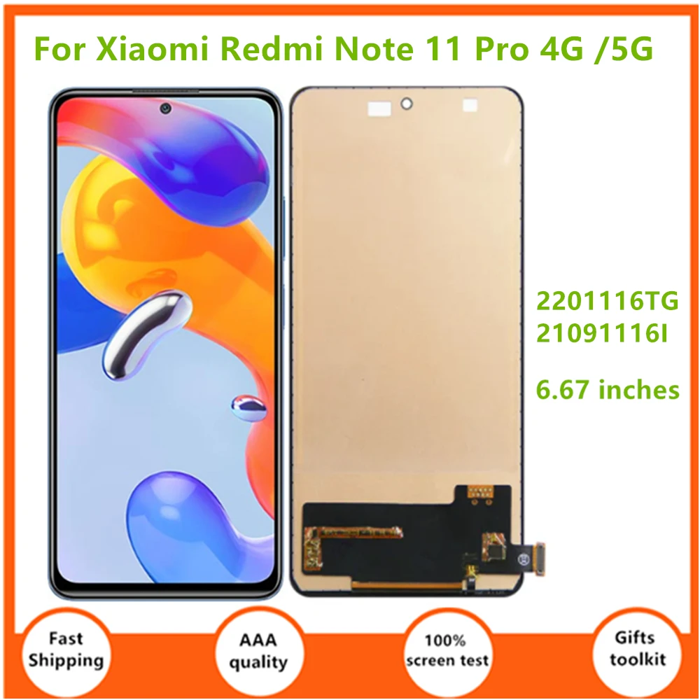 

6.67" For Xiaomi Redmi Note 11 Pro 4G/5G 2201116TG 21091116I LCD Display Touch Screen Digitizer Assembly Replacement Display