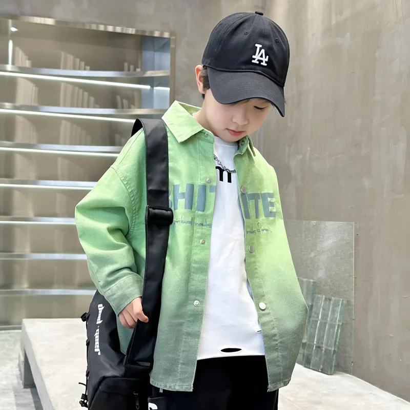 Trendy Gradient Dyed Collared Shirt for Boys Spring Collection Korean Style Children's Clothing Hot Sale Of The Seas