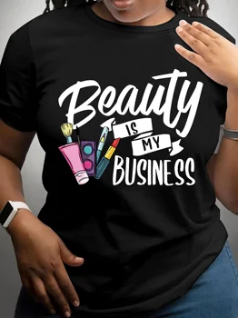 Women's Tshirt Graphic Beauty Is My Business Casual Crew Neck with Makeup Brush Design Short Sleeve Summer Top Comfortable Fit 1