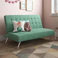 Tufted Futon, Convertible Sleeper Sofa in Teal and Chrome 2