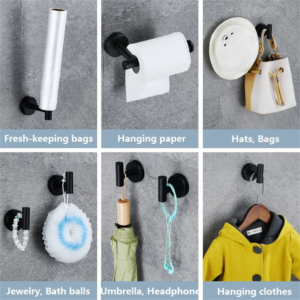 Self-Adhesive Bathroom Accessory Set Wall-mounted Towel Bar Toilet Paper Rack Stainless Steel Matte Black Bathroom Hardware Set