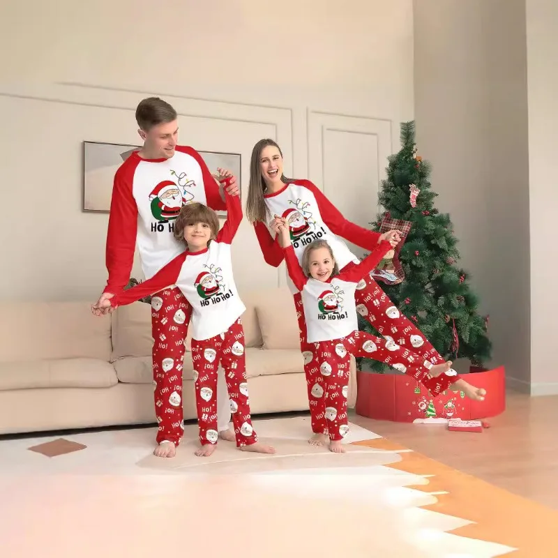 thumbnail image 2 of Conjunto de pijama con mangas raglán y estampado de Papá Noel para toda la familia, ropa de casa para padres e hijos, rojo y blanco, nuevo, 2 of 5