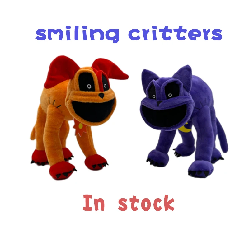 New Smiling Critters Scary Purple Cat Plush Toy Smiling Animal Big Mouth Monster Purple Cat Orange Dog Plushie Doll For Kid Fans