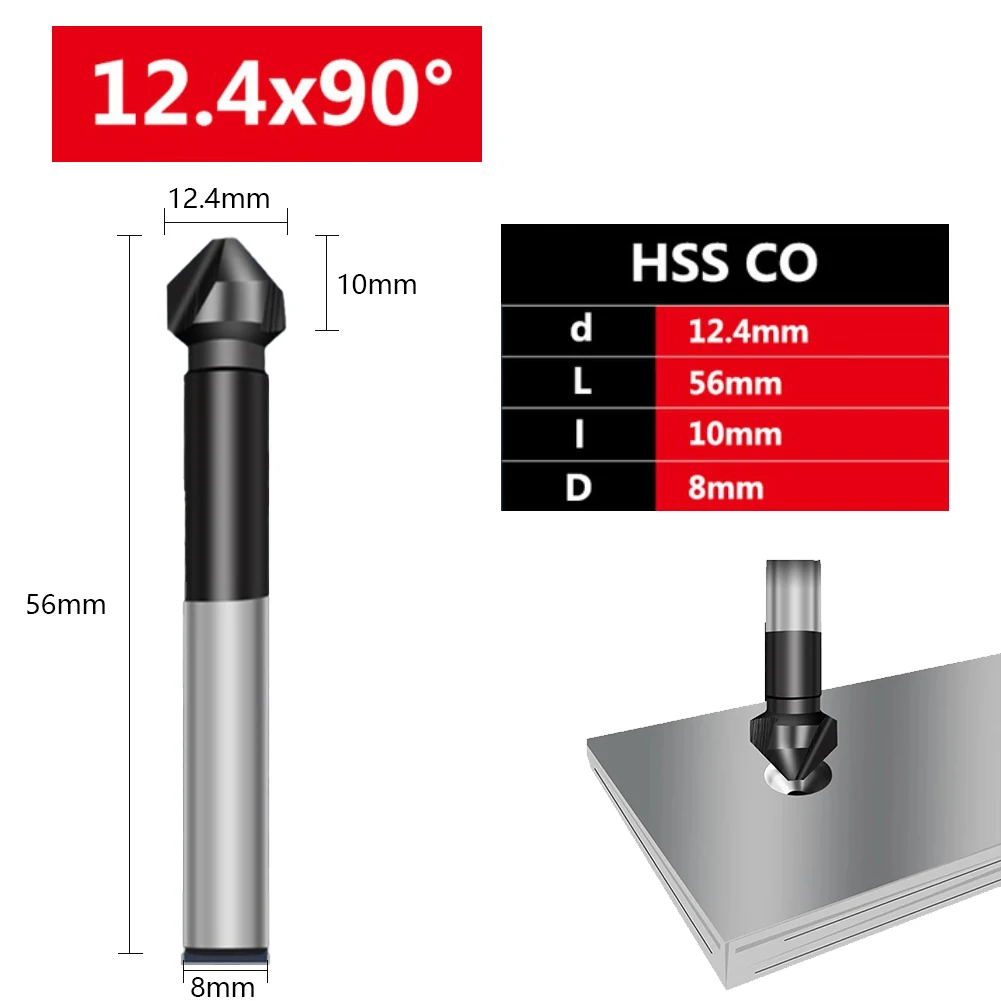 1 Pcs  Countersunk Drill Bit M35 3 Flute 90 Degree Chamfering Tools Cobalt TiAlN Coated For Drilling Hardness Less Than 65HRC