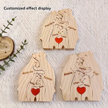 Art Wooden Bear Family Puzzle Personalized Name Custom Home Decor Thanksgiving Christmas Heartwarming Gift for Baby Mom 4