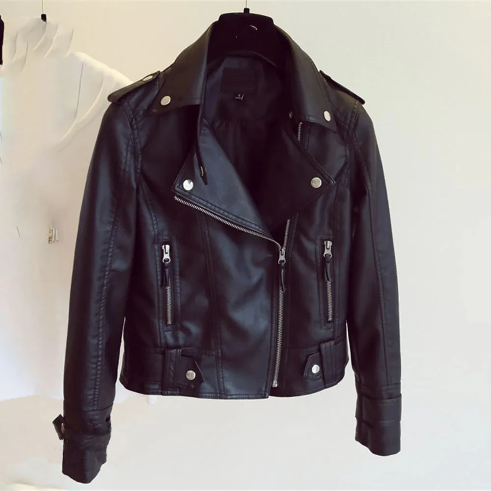 

Winter Leather Jacket For Women 2023 Long Sleeve Autumn Fashion Slim Short Motorcycle Pu Jacket New In Outerwears Black Coat Y2K