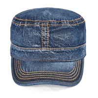 VOBOOM Denim Army Cap Men Washed Cotton Bucket Hat Spring Fall Headpiece Flat Top Adjustable Peaked Visor Hats Trucker Hats 2